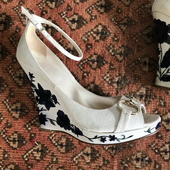 Gucci Embroidered Floral Canvas Platform Wedges - Picture 7 of 8